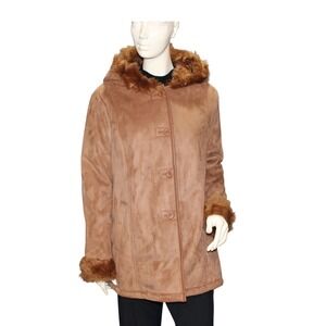 Excelled Collection Faux Suede Hooded Jacket Size L NWT VTG Y2K